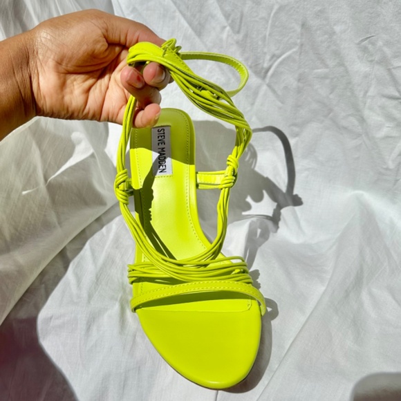 NWOT Vibrant Green Wrap Knot Woven Stiletto Open Toe Heels - Picture 3 of 7